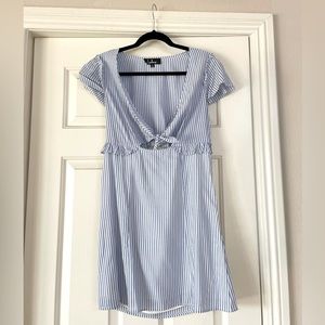 Seaport Light Blue and White Striped Tie-Front Dress
